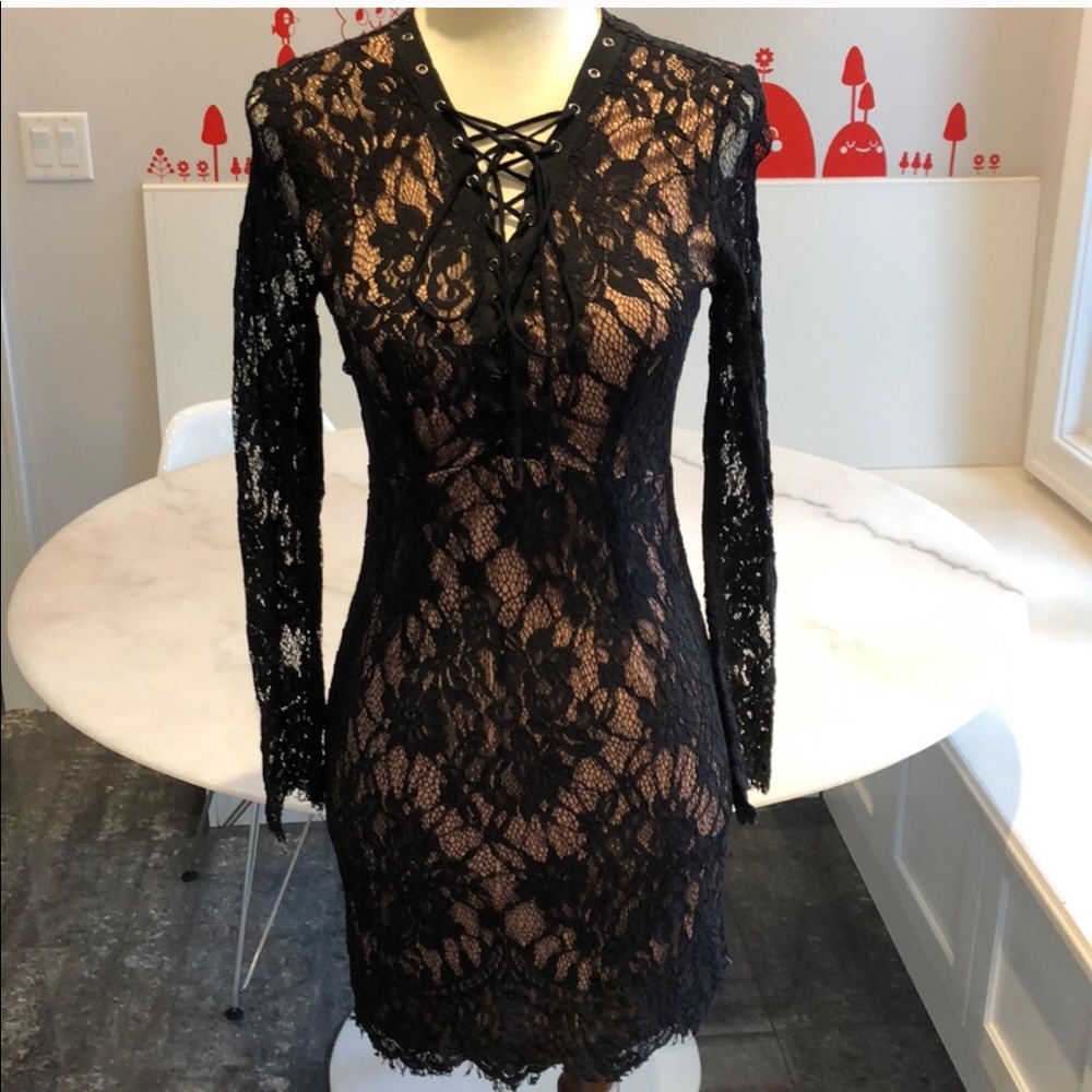 NWT DressForum Lace Black Dress Long Sleeves